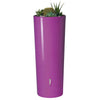 Image of Purple cylindrical 2in1 MiniTank planter with plants on a white background