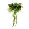 Image of Roof Hanging Disc With Artificial Plants Black Frame 40cm close up ferns and faux plants