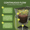 Image of Composting system with text explaining continuous flow and benefits on a green background