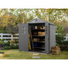 Image of Keter Darwin 6x4 Garden Shed (1.9 x 1.2m) Grey In The Garden With Tools
