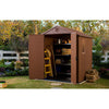 Image of Keter Darwin 6x6 Garden Shed (1.9 x 1.8m) Brown In The Garden With Tools