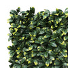 Image of top left hand corner zoomed in view of the artificial laurel leaf panel with a white background