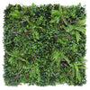 Image of Artificial verdant fern green wall panel with various green plants on a white background