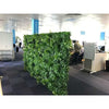 Image of Green Tropics Artificial Plant Wall Panel installed as a standalone feature in an office setting surrounded by workers, tables, a whiteboard, and cabinets