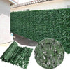 Image of Artificial Ivy Leaf Hedge Screen 3m x 1m Roll Outdoor UV Stabilised shown installed on an outdoor fence, the lower left image displays the hedge screen partially rolled, while the right image provides a close up view of the leaves