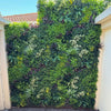 Image of Evergreen Rainforest Recycled Artificial Green Wall Panel installed in a frame outdoors beside the backdoor at a residential property
