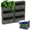 Image of Gro wall slim pro vertical planters with green plants and Atlantis Growall Slim Pro packaging on a white background