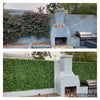 Image of A patio transformation where a gray masonry space with a sparse, dying vine is revitalized with the Artificial Jasmine Hedge Plant Wall Screen Panels