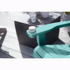 Image of Teal adirondack chair with a cup on a wooden deck