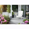 Image of White Adirondack chair on a porch with flowers and plants around