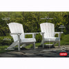Image of Two white Adirondack chairs with features highlighted on a natural background