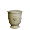 Image of Medium sized vintage-style ceramic french urn with decorative emblem on a white background