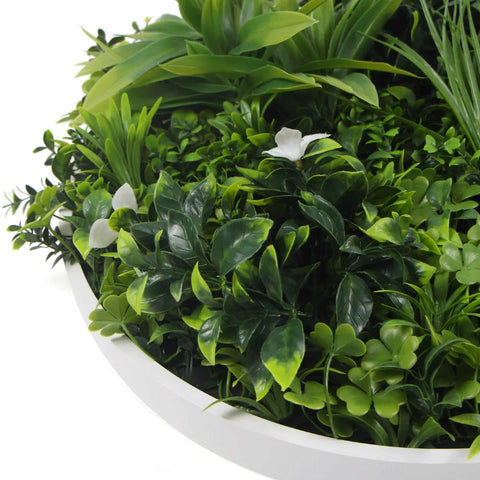 Slimline Flowering White Artificial Green Wall Disc UV Resistant 50cm - White