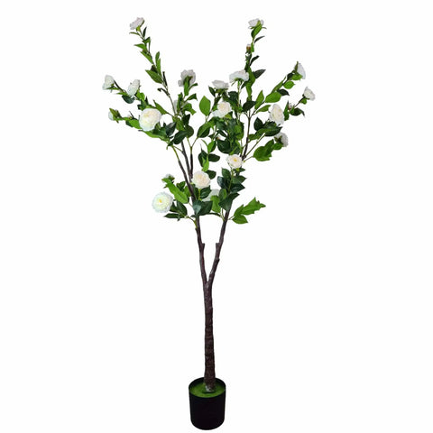 Artificial Camellia Tree Flowering Natural White 180cm
