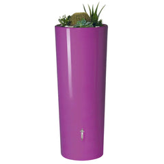 Purple cylindrical 2in1 MiniTank planter with plants on a white background

