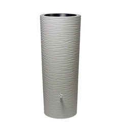 Tall Natura 2in1 MiniTank cylindrical concrete tank planter with wavy texture on a white background

