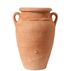 Terracotta 360L Antique Amphora MiniTank water container with handles and a spigot on a white background

