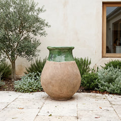 Authentic French Green Biot Jar with Antiqued Base