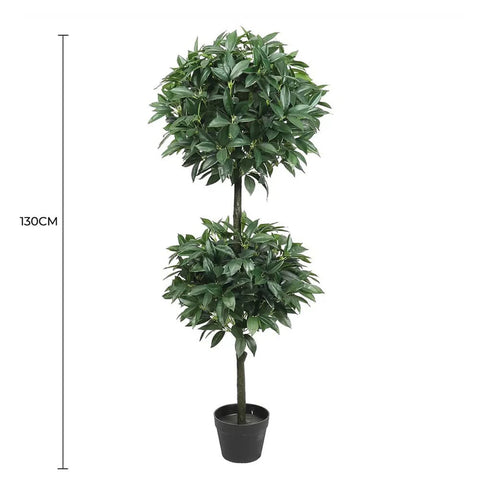 Artificial Bayleaf Ficus Topiary Tree Two Ball Potted Topiary 130cm Dimensions