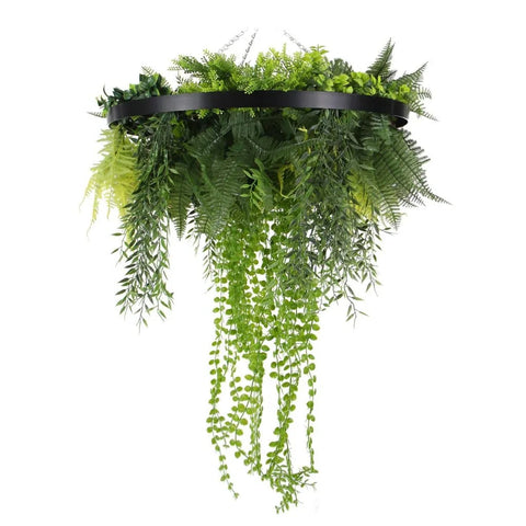 Roof Hanging Disc With Artificial Plants Black Frame 60cm 60cm hanging faux pearls with fake plants