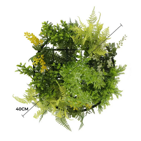 Roof Hanging Disc With Artificial Plants Black Frame 40cm diameter