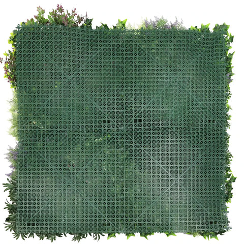Rear view of the forest floor green artificial plant panel with a grid pattern on a white background
