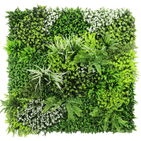 forest floor artificial plant panel with an arrangement of various green plants on a white background