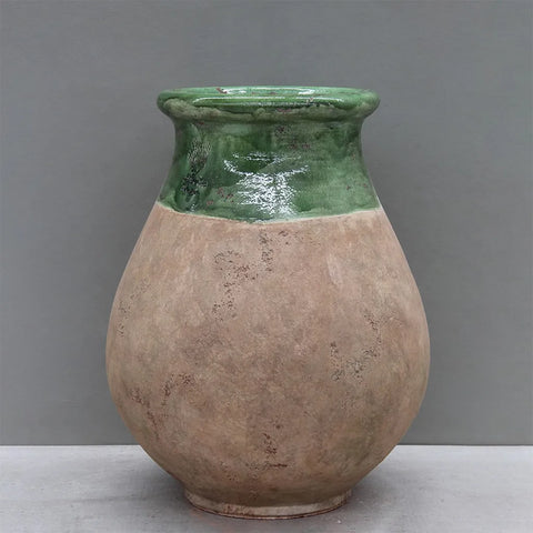 Authentic French Green Biot Jar with Antiqued Base