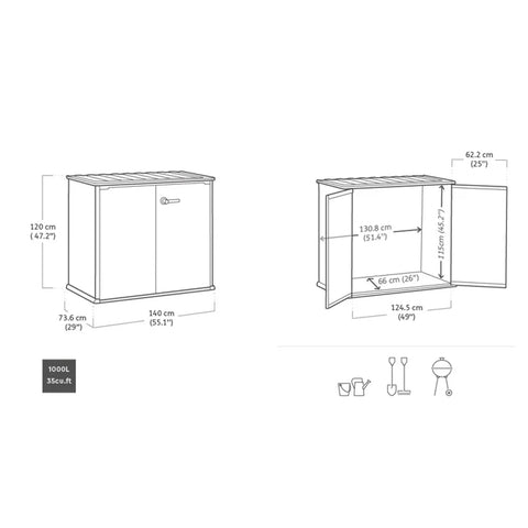 Keter Cortina Bella Shed 1000L Dimensions