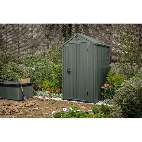 Keter Darwin 4x4 Garden Shed (1.3 x 1.2m) Wood Green Full View In The Garden