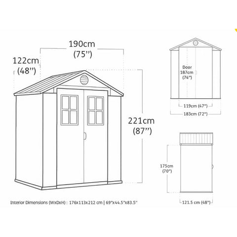 Keter Darwin 6x4 Garden Shed (1.9 x 1.2m) Dimensions