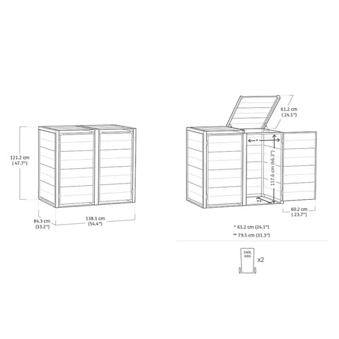 Keter Hideaway Bin Storage Shed 2 Bin Dimensions