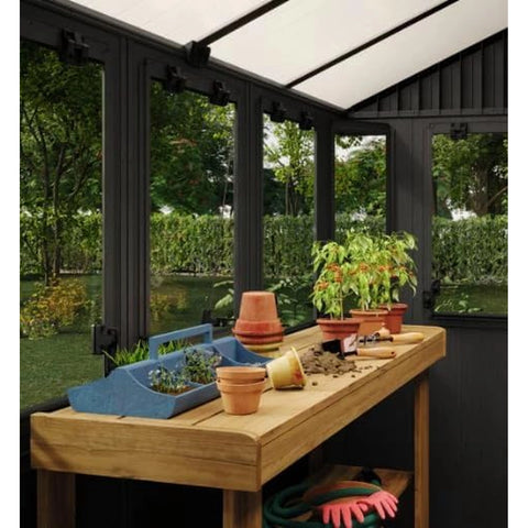 Keter Potting 6x8 Shed - Dark Grey Inside View Looking Out Windows