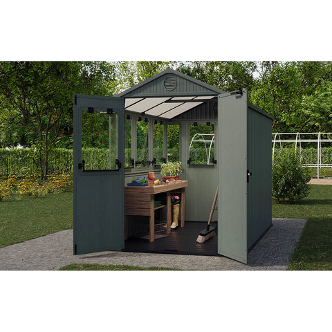 Keter Working / Potting 6x8 Shed - Green Inside View In The Garden