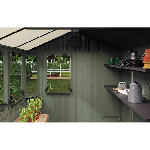 Keter Working / Potting 6x8 Shed - Green Inside View With Shelves