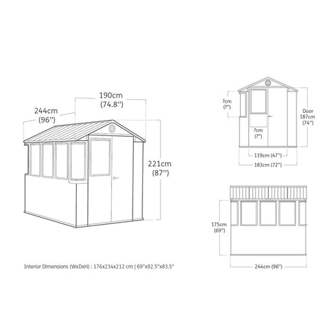 Keter Working / Potting 6x8 Shed - Green Dimensions