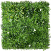 Image of Artificial white oasis greenery panel with various shades of green and white flowers on a white background
