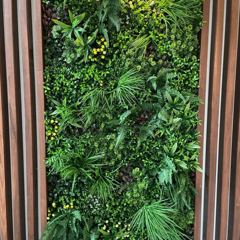 Artificial Country Fern Recycled Vertical Garden Panel Installed Indoor Close Up View