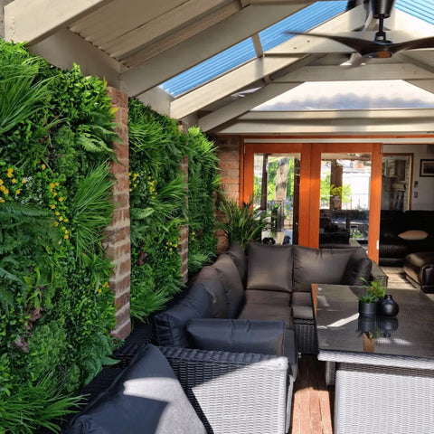 Artificial Country Fern Recycled Vertical Garden Panel Installed in the Patio