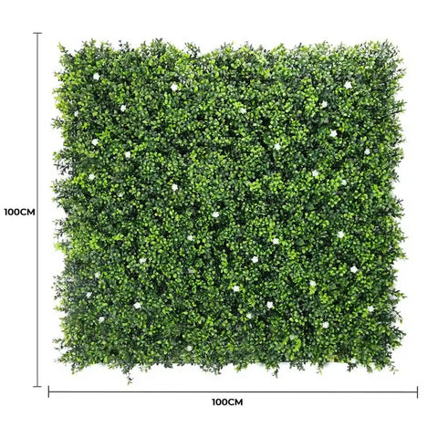 Artificial Flowering Buxus Hedge Plant Panel 1m x 1m UV Stabilised Dimensions