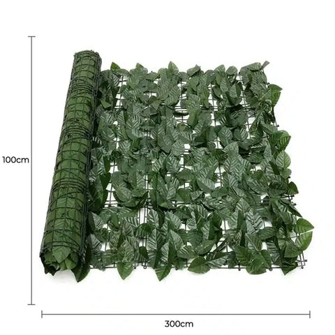 Artificial Peach Leaf Ivy Hedge Screen 3m x 1m Roll Outdoor UV Stabilised Dimensions