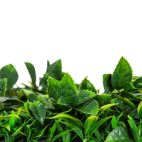 Close up image of leaves and foliages on the Artificial White Tropics Vertical Garden Wall Panel 