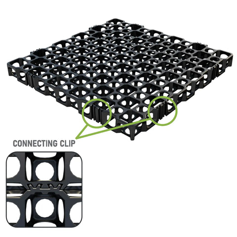 Black plastic facade panel with connecting clip on a white background