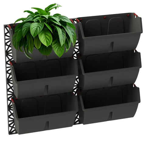 Wall-mounted gro wall slim line with a green plant on a white background