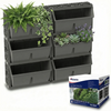 Image of wall-mounted slim pro pots with plants and Atlantis Slim Pro packaging on a white background