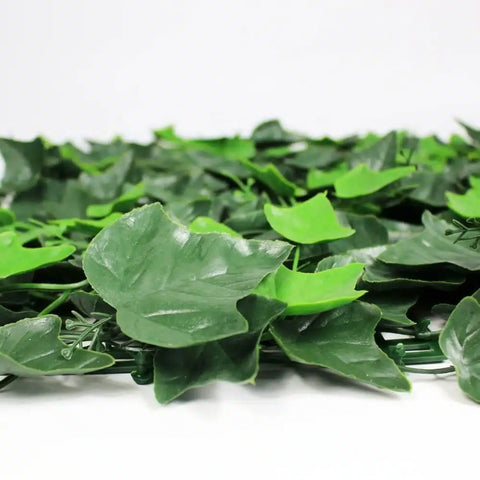 Close up image of the foliage of the Artificial Ivy Leaf Hedge 1m x 1m Plant Wall Screening Panel UV Protected