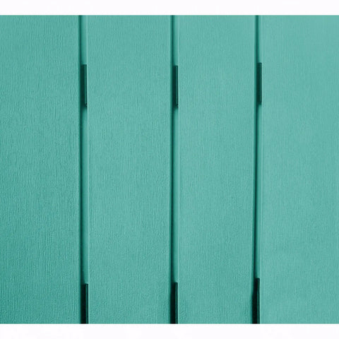 Close-up of teal wooden paneling with vertical slats