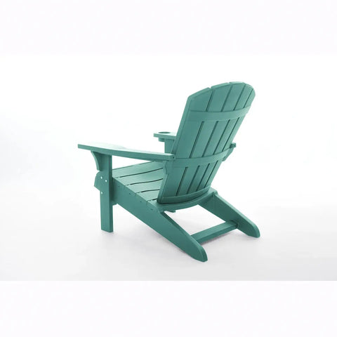 Teal Adirondack chair from behind on a white background