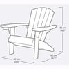 Image of Line drawing of a Keter adirondack  chair with dimensions labeled