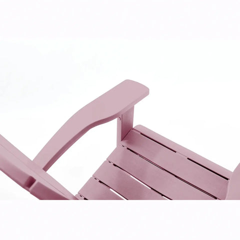 Pink adirondack chair with wooden slats on a white background